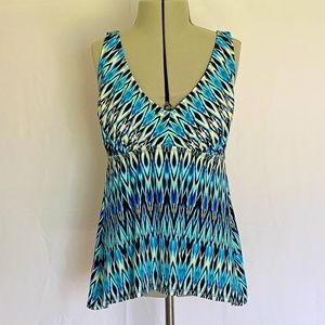 Swimsuits for All Tankini Geometric Blue Swimsuit Top Size 12 Built-In Cups